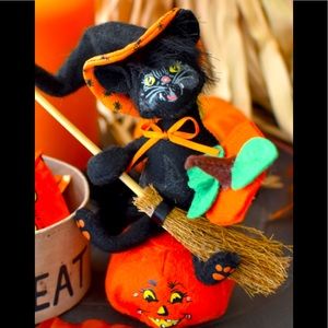 Anna Lee LLC. Collection -Witch Kitty Sitting On Pumpkin